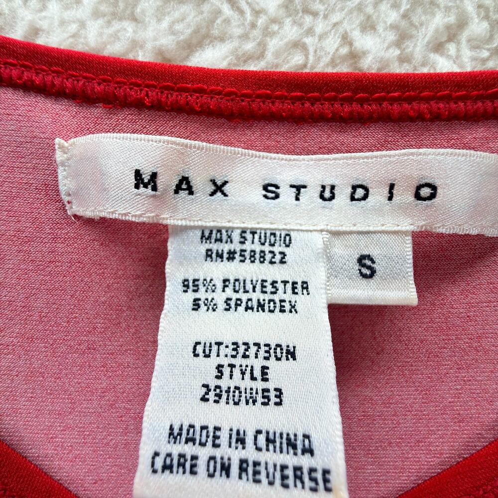 Max Studio Women Midi Dress S Red Black Geometric Print 3/4 Sleeve Elastic Waist - Picture 7 of 9